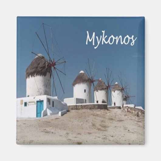 zGR109 MYKONOS,ウィンドミル,ギリシャ,冷蔵庫 マグネット (正面)