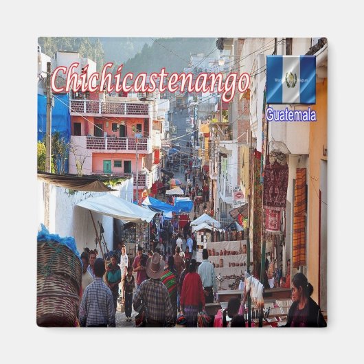 zGT008 CHICHACHASTENANGO,グアテマラ,市場,冷蔵庫 マグネット (正面)