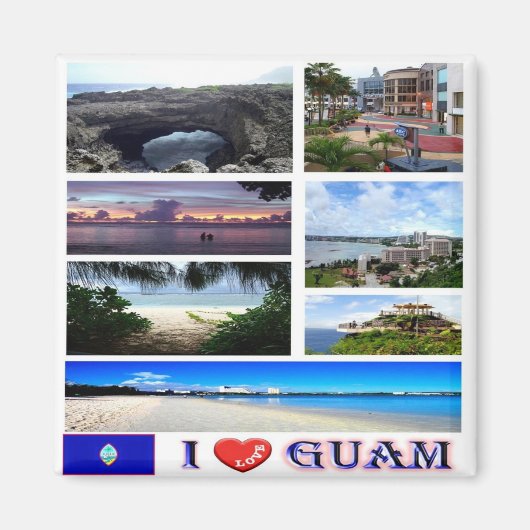 zGU003 GUAM I Love, Mosaic, Oceania,冷蔵庫 マグネット (正面)