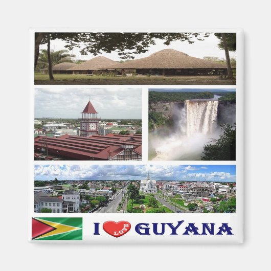 zGY004 GUYANA I Love, Mosaic, America,冷蔵庫 マグネット (正面)