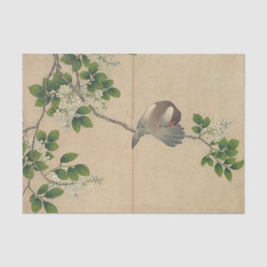 Zhang Ruoaiによる羽繕いする鳥 薄葉紙 (正面)