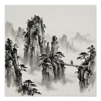 Zhangjiajie China Ink Wash Landscape Wall Art ポスター
