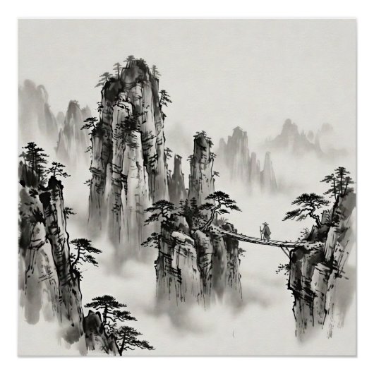 Zhangjiajie China Ink Wash Landscape Wall Art ポスター (正面)