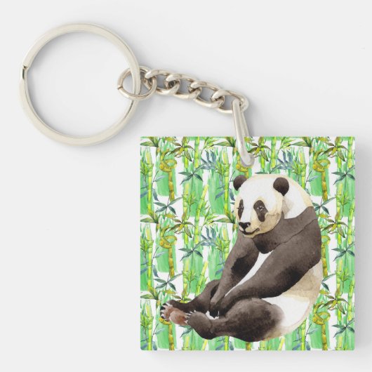 Zhen Zhen the Panda on Bamboo キーホルダー (正面)