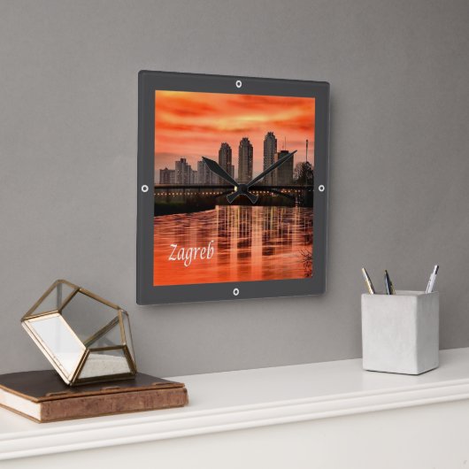 zHR004 ZAGREB、クロアチア、ヨーロッパ、 スクエア壁時計 (オフィス)