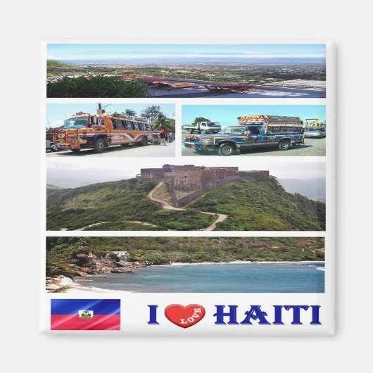 zHT002 HAITI I Love, Mosaic, America,冷蔵庫 マグネット (正面)