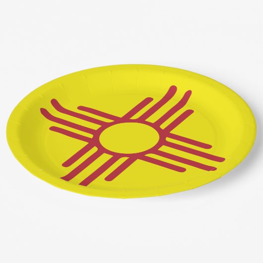 Ziaシンボル赤と黄のフィエスタパーティー ペーパープレート (アングル)
