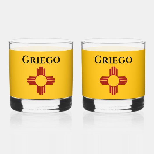 Zia記号付きニューメキシコ国旗 ウイスキーグラス (正面)