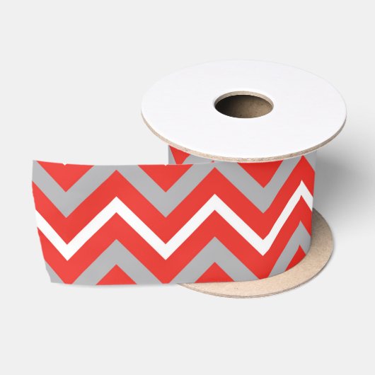 Zig Zag Lines Red White Gray Creative Stripes サテンリボン (リール)