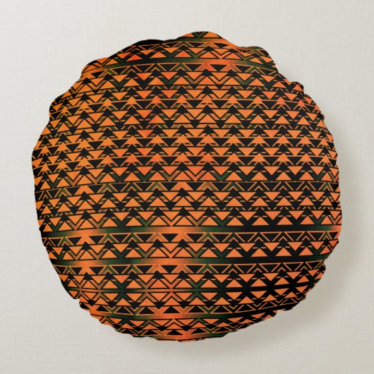 ZigZag三角形と幾何学的なオレンジ色からセピア色 ラウンドクッション (裏面)