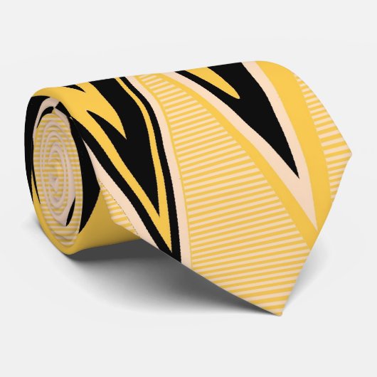 Zigzapのレトロの黄色、黒い抽象的なアールデコ2 ネクタイ (ロール)