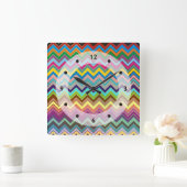 ZIGZIGGパターン – 色付き+アイディア スクエア壁時計 (ホーム)