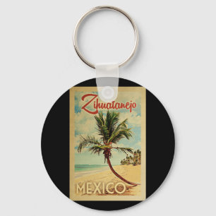 Zihuatanejoのヤシの木のヴィンテージ旅行 キーホルダー