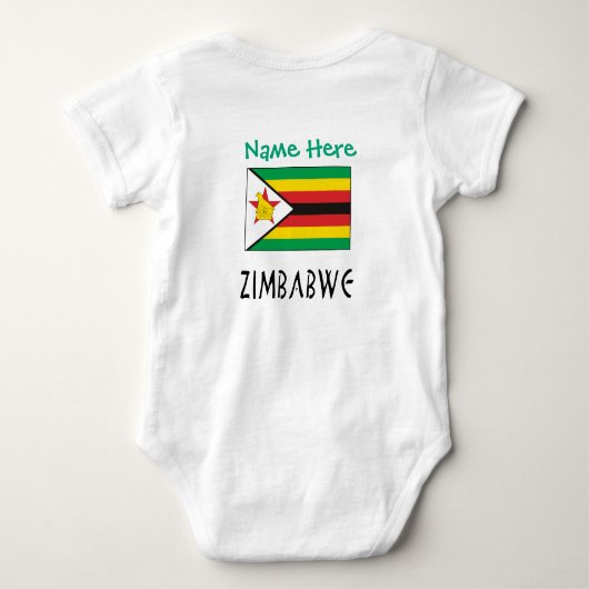 Zimbabwe Zimbabwean Flag Personalized Text ベビーボディスーツ (裏面)