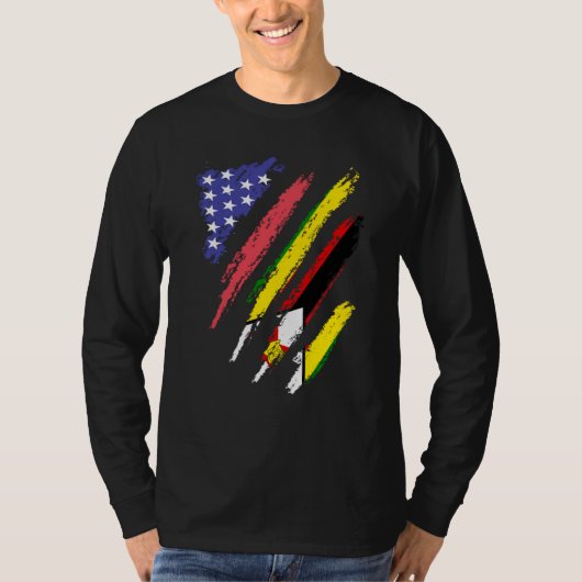 Zimbabwean American Patriot Grown Heart Flag Strip Tシャツ (正面)