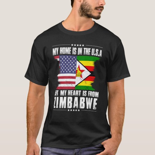 Zimbabwean American Patriot Grown Proud Home Heart Tシャツ (正面)