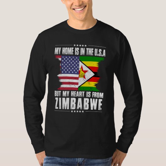 Zimbabwean American Patriot Grown Proud Home Heart Tシャツ (正面)