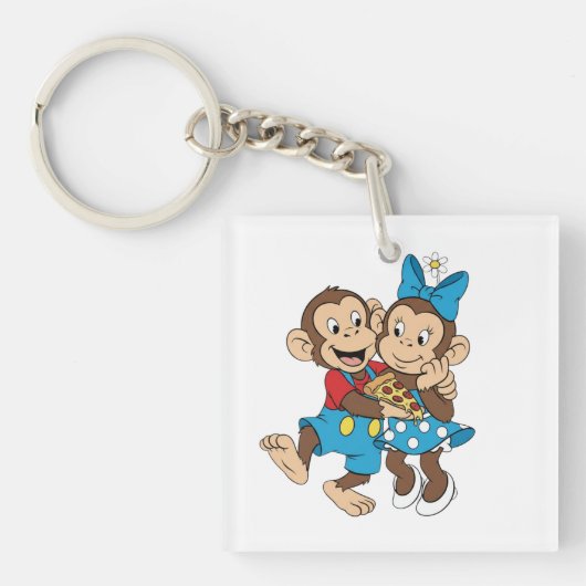 Zina and Mimo with a slice of pizza. キーホルダー (正面)