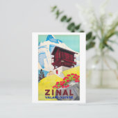 Zinal Switzerland Vintageポスター復元 ポストカード (スタンド正面)