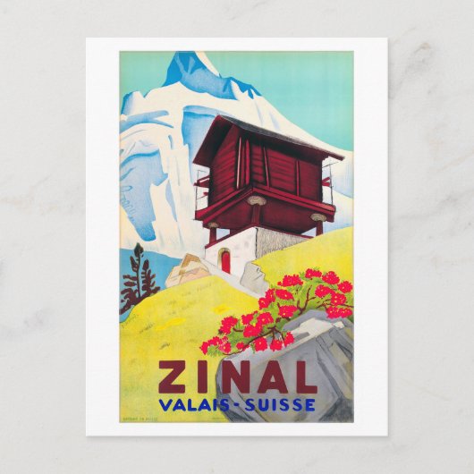Zinal Switzerland Vintageポスター復元 ポストカード (正面)