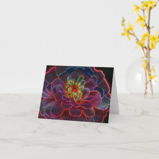 Zinnia Abstract Flower Art Note カード (黄色い花)