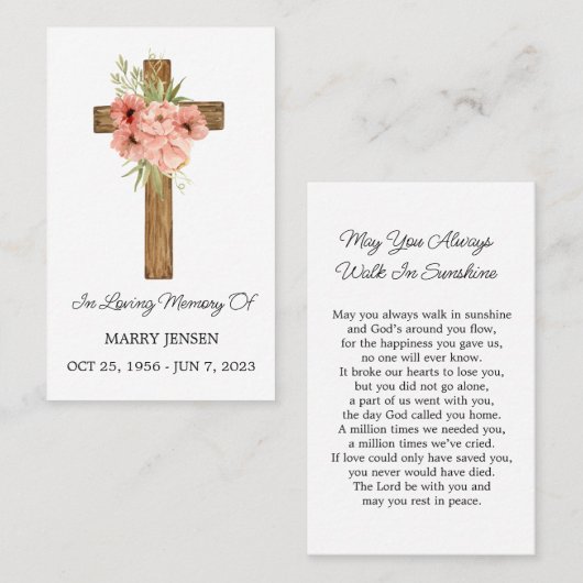 Zinnia Cross Memorial Funeral Prayer Card 名刺 (正面/裏面)