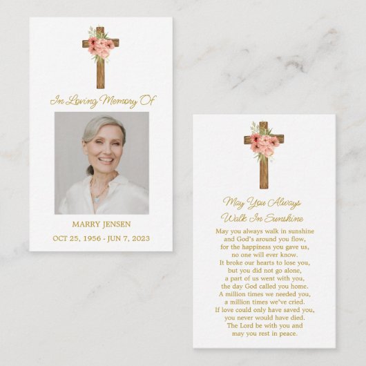 Zinnia Cross Memorial Photo Funeral Prayer Card 名刺 (正面/裏面)