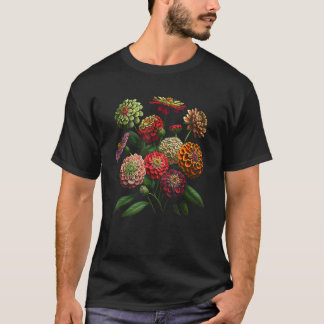 Zinnia Flowers Floral Bouquet Design Tシャツ
