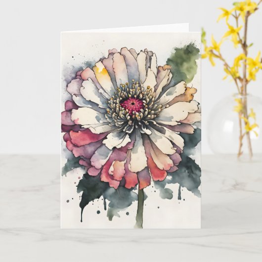 Zinnia - Watercolor flowers カード (黄色い花)