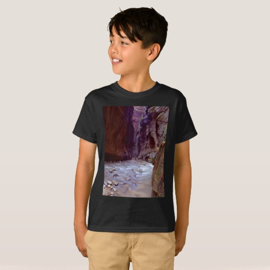 Zionの物語の川を通ってハイキングするZionの狭いところ Tシャツ (正面フル)