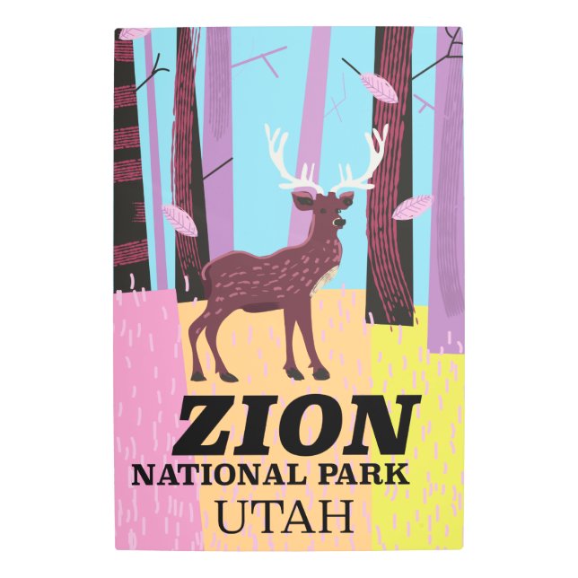 Zion国立公園ユタ旅行ポスター。 メタルプリント (正面)