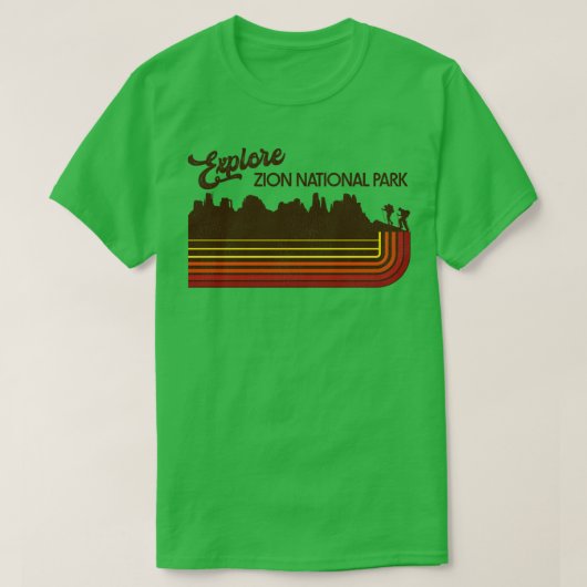 Zion国立公園レトロ70s80sを探索ストライプする Tシャツ (デザイン正面)