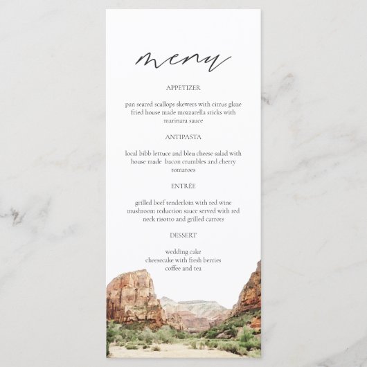 ZION国立公園水の色結婚のメニューカード メニュー (正面)