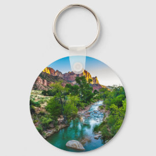 Zion、ユタの川の日没 キーホルダー