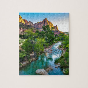 Zion、ユタの川の日没 ジグソーパズル