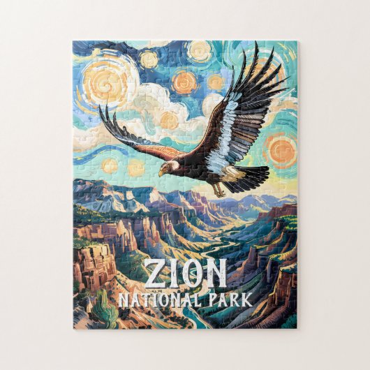 Zion Canyon Bird California Condor Vivid Van Gogh ジグソーパズル (縦)
