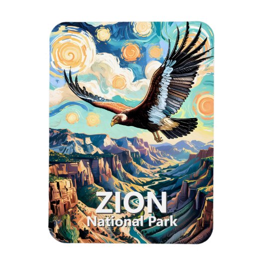 Zion Canyon Bird California Condor Vivid Van Gogh マグネット (縦)