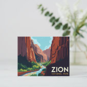 Zion Canyon Narrows Vintage Poster ポストカード (スタンド正面)