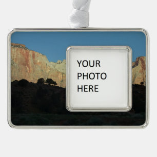 Zion National Parkの朝赤岩 シルバープレートフレームオーナメント