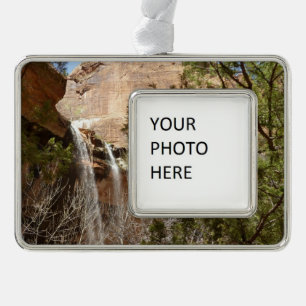  Zion National Park の エメラルド・プール滝 I シルバープレートフレームオーナメント