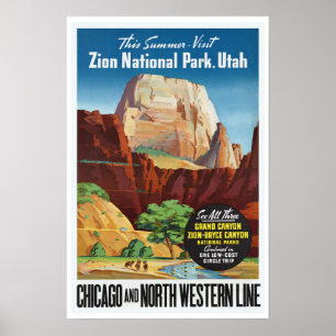 Zion National Park，ユタ – ヴィンテージトラベル ポスター