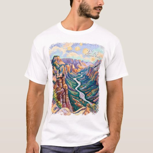 Zion National Park Canyon River Vibrant Painting Tシャツ (正面)
