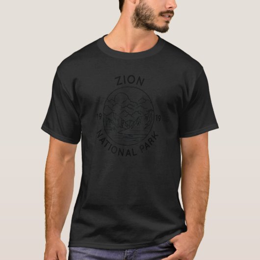 Zion National Park Cool Black Line Outdoor Graphic Tシャツ (正面)