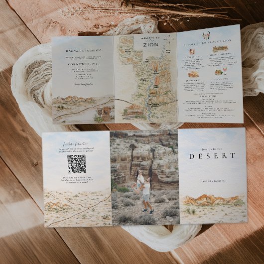 Zion National Park Map | Desert Wedding 三つ折り招待状