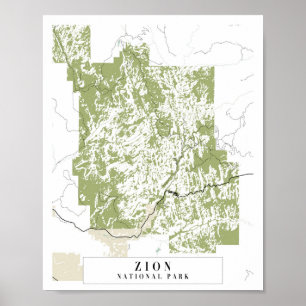 Zion National Park Retro Street Map ポスター
