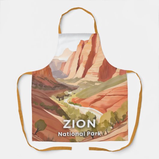 Zion National Park | Travel Watercolor Valley エプロン (正面)