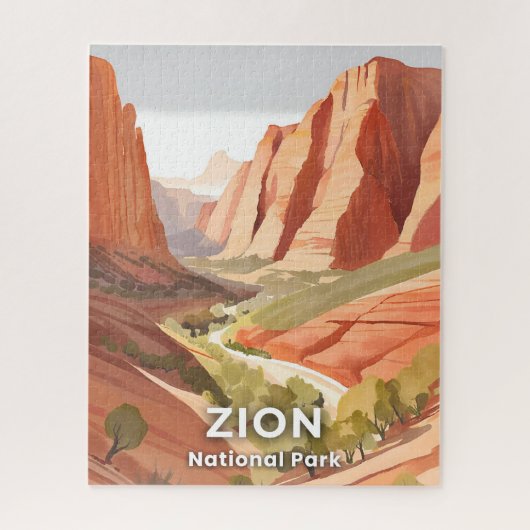 Zion National Park | Travel Watercolor Valley ジグソーパズル (縦)