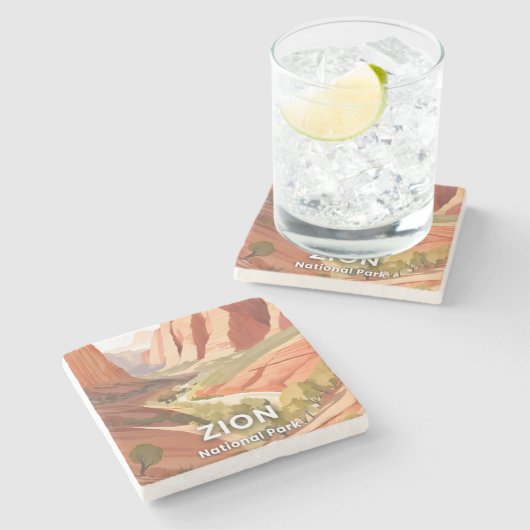 Zion National Park | Travel Watercolor Valley ストーンコースター (横)