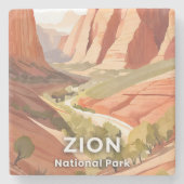 Zion National Park | Travel Watercolor Valley ストーンコースター (正面)