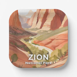 Zion National Park | Travel Watercolor Valley ペーパープレート